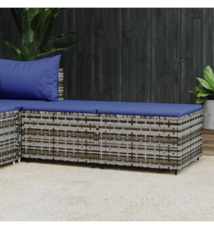 Repose-pieds de jardin et coussins lot de 2 gris résine tressée | Mobilier & Déco