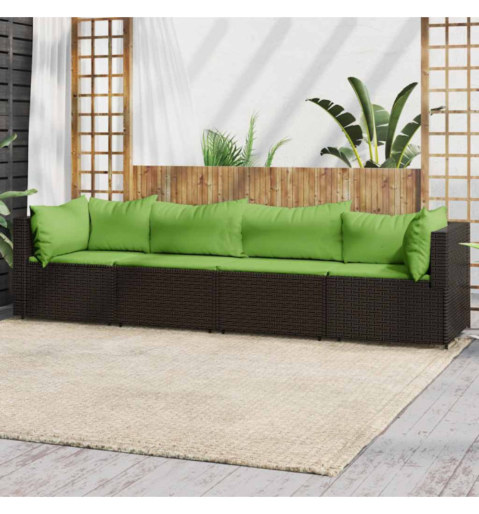 Salon de jardin 4 pcs avec coussins Marron Résine tressée | Mobilier & Déco