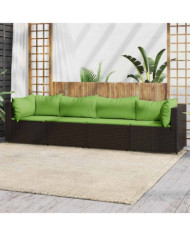 Salon de jardin 4 pcs avec coussins Marron Résine tressée | Mobilier & Déco