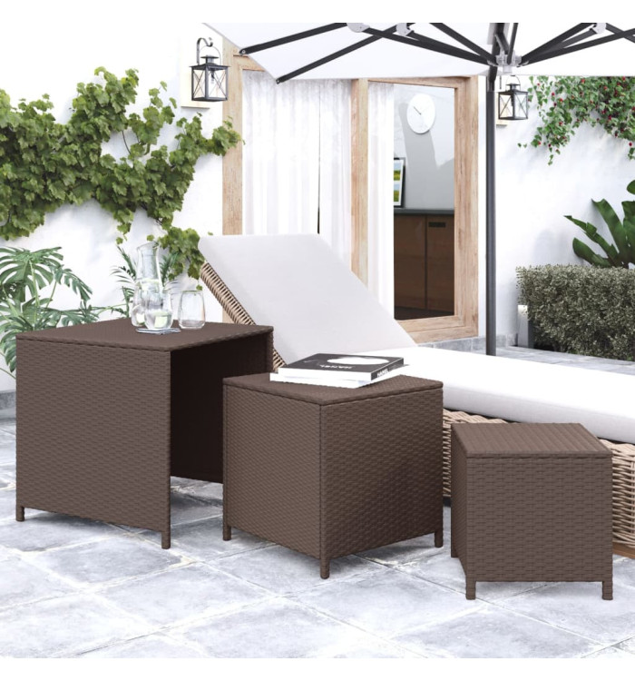 Tables gigognes 3 pcs marron résine tressée | Mobilier & Déco