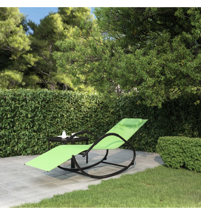 Chaise longue à bascule vert acier et textilène | Mobilier & Déco