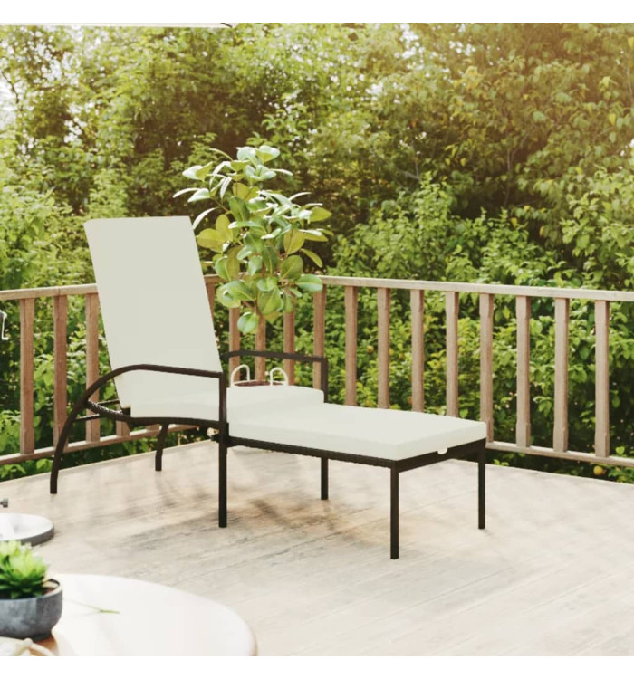 Chaise longue avec repose-pied Résine tressée Noir | Mobilier & Déco