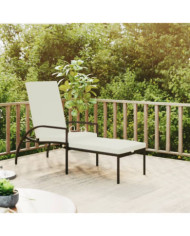 Chaise longue avec repose-pied Résine tressée Noir | Mobilier & Déco