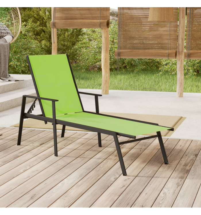 Chaise longue acier et tissu textilène vert | Mobilier & Déco