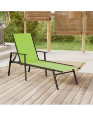Chaise longue acier et tissu textilène vert | Mobilier & Déco
