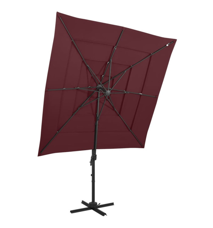 Parasol de jardin à 4 niveaux mât en aluminium rouge bordeaux | Mobilier & Déco