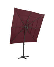 Parasol de jardin à 4 niveaux mât en aluminium rouge bordeaux | Mobilier & Déco