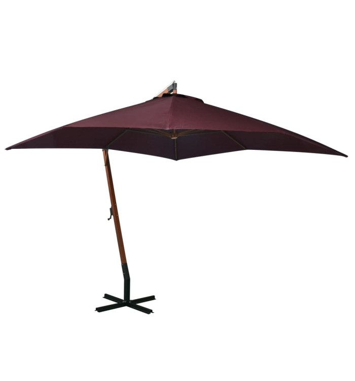 Parasol de jardin suspendu et mât rouge bordeaux bois de sapin | Mobilier & Déco