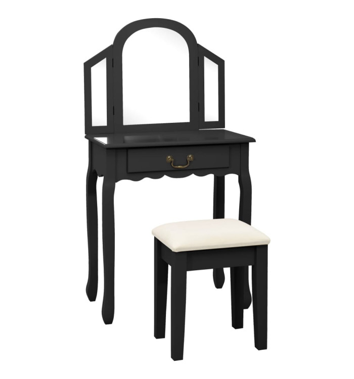 Coiffeuse et tabouret Noir 65x36x128 cm Bois de paulownia MDF | Mobilier & Déco