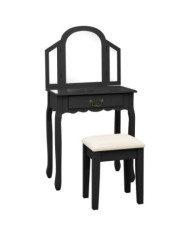 Coiffeuse et tabouret Noir 65x36x128 cm Bois de paulownia MDF | Mobilier & Déco