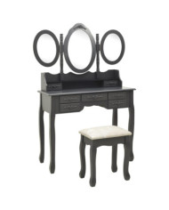 Coiffeuse avec tabouret et miroir pliable en 3 Gris | Mobilier & Déco