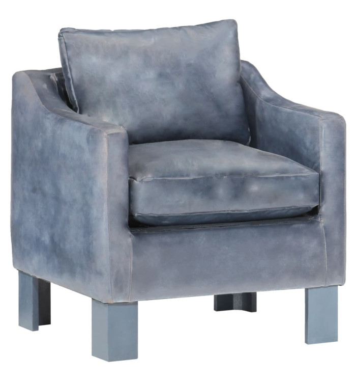 Chaise cabriolet Gris cuir véritable | Mobilier & Déco