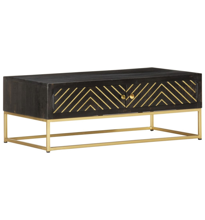Table basse Noir et doré 90x50x35 cm Bois solide de manguier | Mobilier & Déco