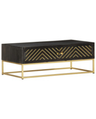 Table basse Noir et doré 90x50x35 cm Bois solide de manguier | Mobilier & Déco
