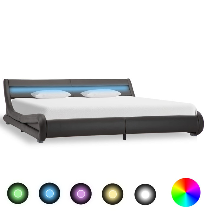 Cadre de lit avec LED sans matelas Gris Similicuir 180x200 cm | Mobilier & Déco