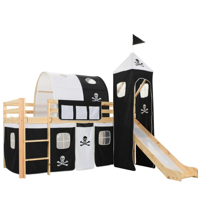 Lit mezzanine d'enfants avec toboggan et échelle Pin 97x208 cm | Mobilier & Déco