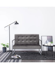 Canapé 2 places avec accoudoirs Gris foncé Chrome et velours | Mobilier & Déco