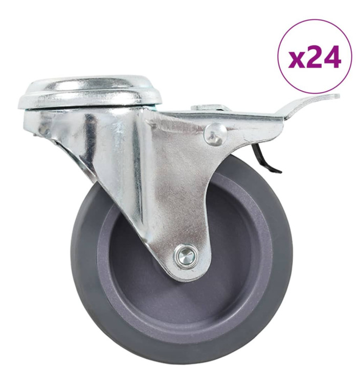 24 pcs Roulettes pivotantes à trou de boulon 75 mm | Mobilier & Déco
