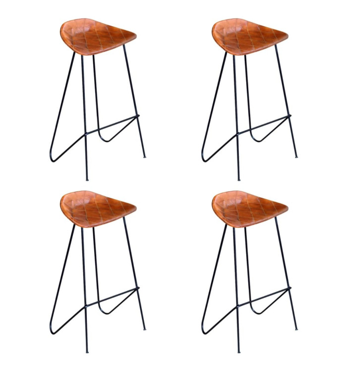 Chaises de bar lot de 4 marron cuir véritable | Mobilier & Déco