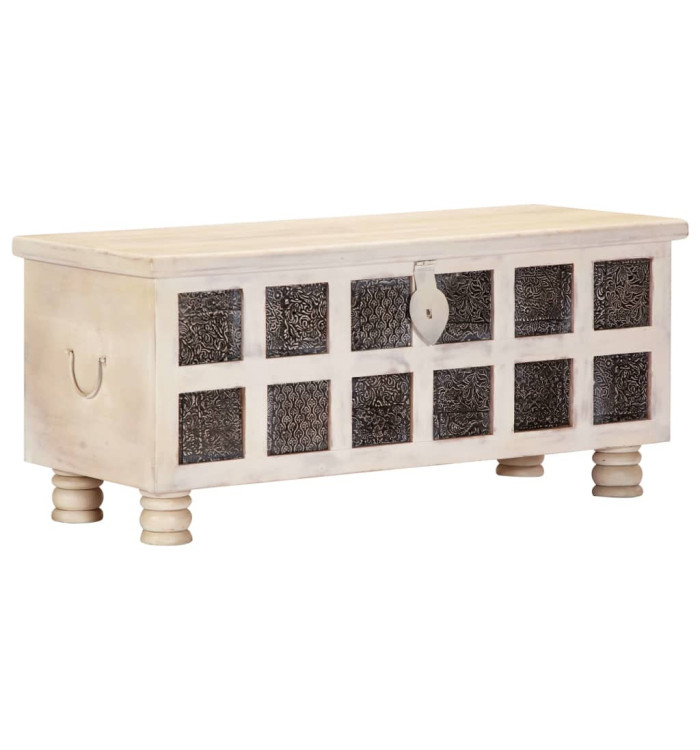 Boîte de rangement Blanc 110x40x45 cm Bois d'acacia massif | Mobilier & Déco