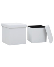 Tabourets de rangement pliables lot de 2 blanc similicuir | Mobilier & Déco