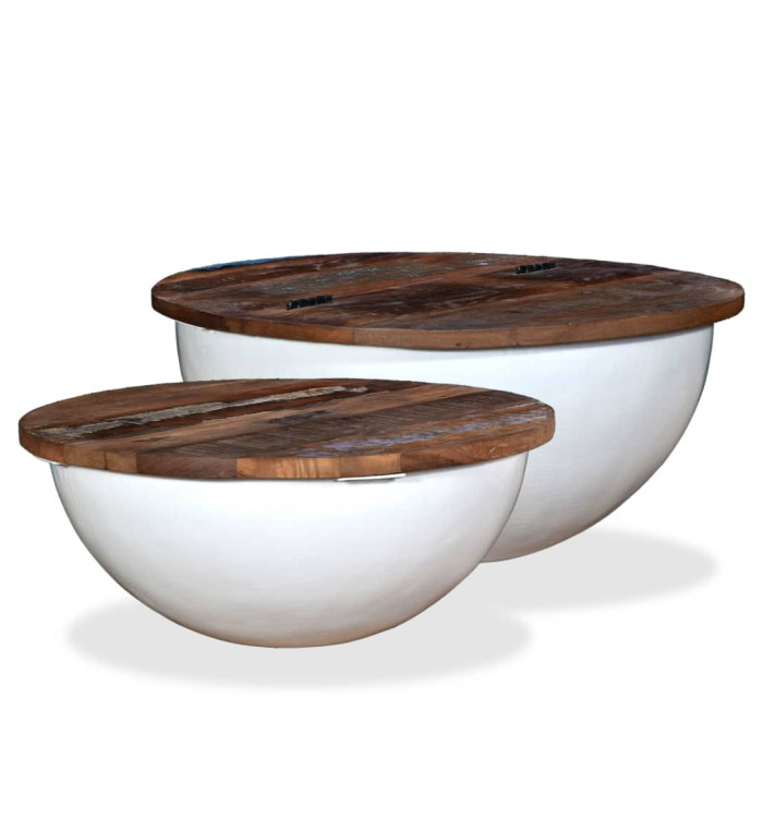 Ensemble de table basse 2pcs Bois récupération massif forme bol | Mobilier & Déco