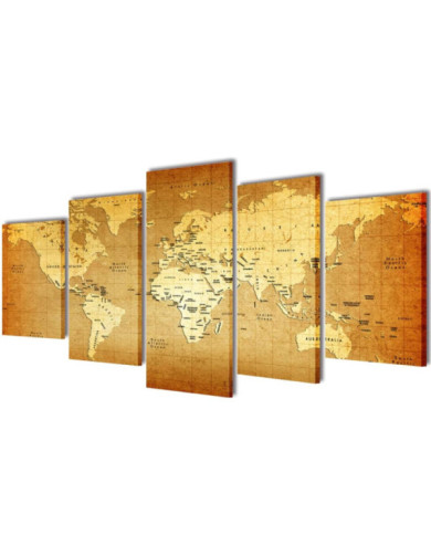 Set de toiles murales imprimées "Carte du monde" 200 x 100 cm | Mobilier & Déco