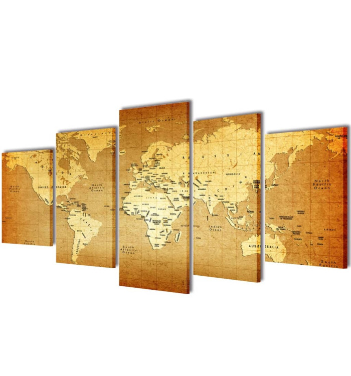 Set de toiles murales imprimées "Carte du monde" 200 x 100 cm | Mobilier & Déco