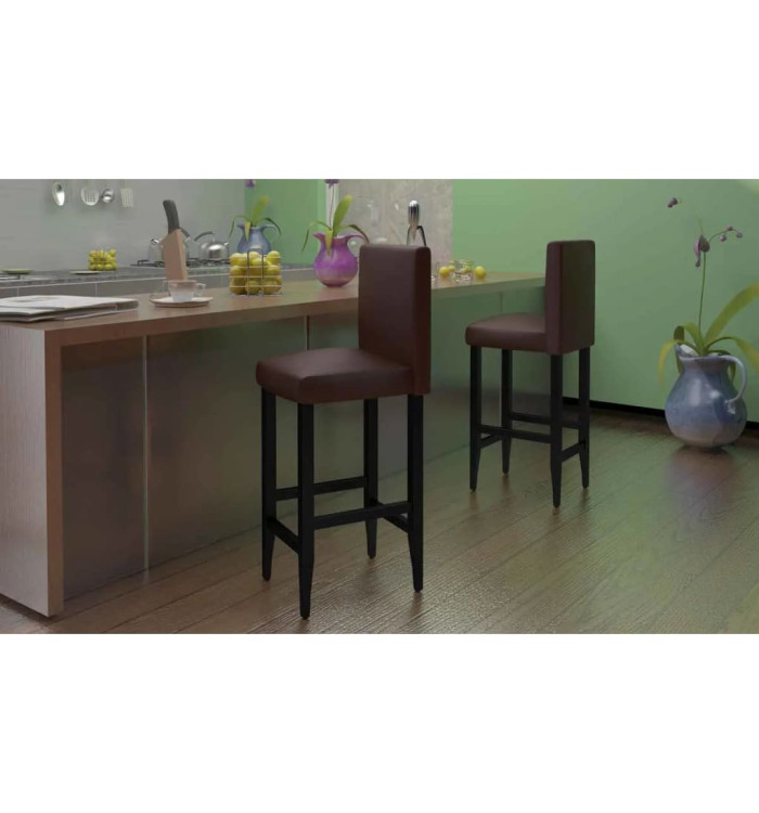Tabourets de bar lot de 6 marron foncé similicuir | Mobilier & Déco