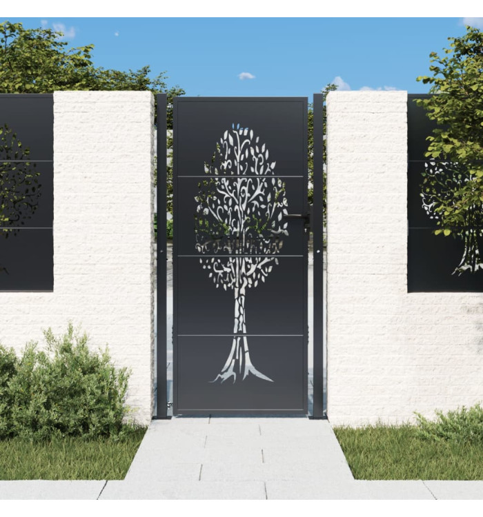 Portail de jardin anthracite 105x180cm acier conception d'arbre | Mobilier & Déco