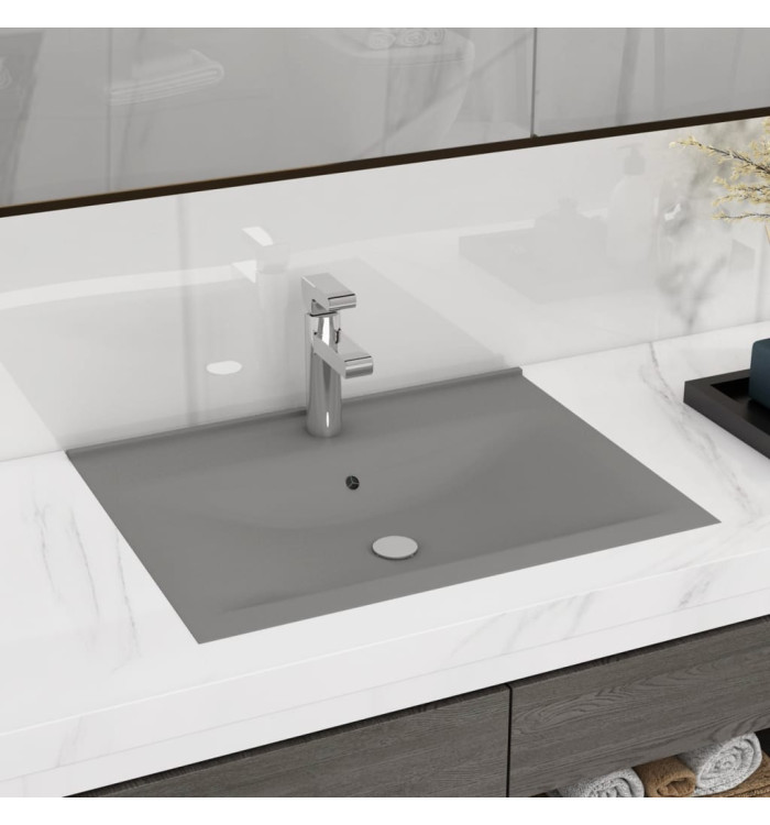 Lavabo avec trou de robinet Gris clair mat 60x46 cm Céramique | Mobilier & Déco