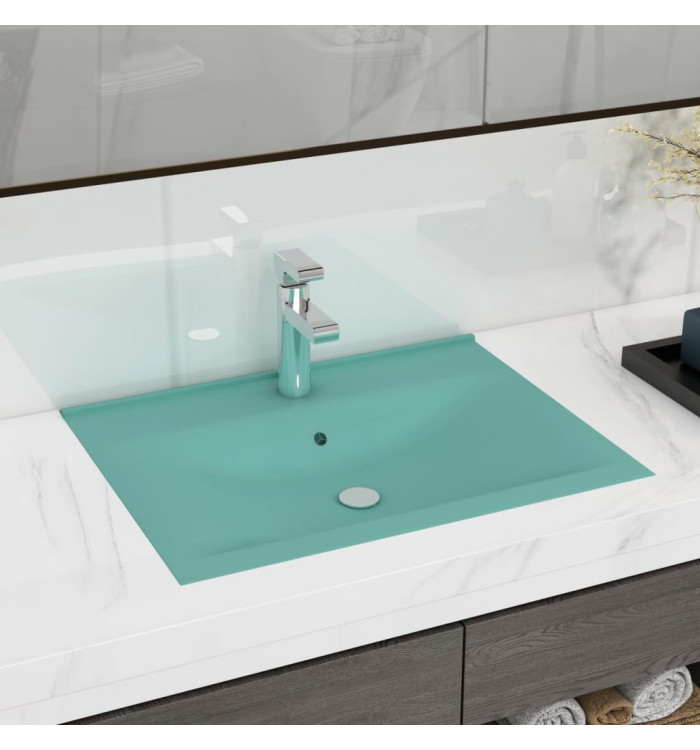 Lavabo avec trou de robinet Vert clair mat 60x46 cm Céramique | Mobilier & Déco