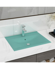 Lavabo avec trou de robinet Vert clair mat 60x46 cm Céramique | Mobilier & Déco