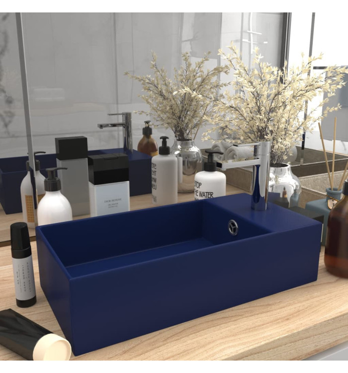 Lavabo de salle de bain avec trop-plein Céramique Bleu foncé | Mobilier & Déco