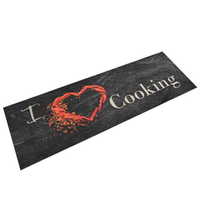Tapis de cuisine lavable impression cuisine noir 60x180 cm | Mobilier & Déco