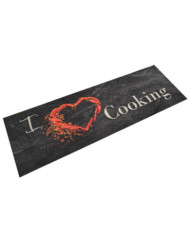 Tapis de cuisine lavable impression cuisine noir 60x180 cm | Mobilier & Déco