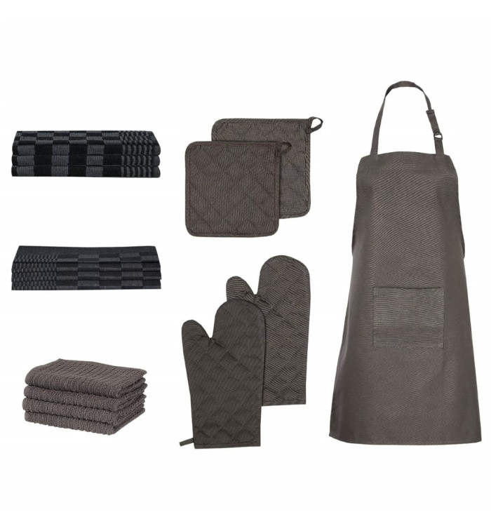Ensemble de serviettes et gants de four porte-pots 15 pcs noir | Mobilier & Déco