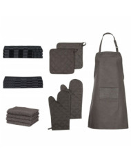 Ensemble de serviettes et gants de four porte-pots 15 pcs noir | Mobilier & Déco