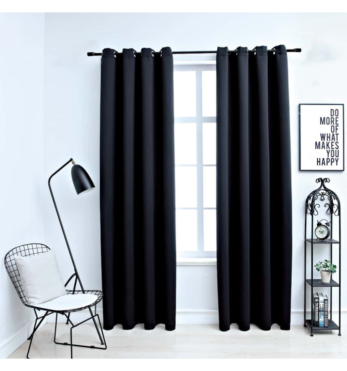 Rideaux occultants avec anneaux en métal 2 pcs Noir 140x245 cm | Mobilier & Déco