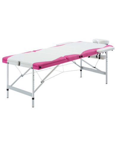 Table de massage pliable 3 zones Aluminium Blanc et rose | Mobilier & Déco