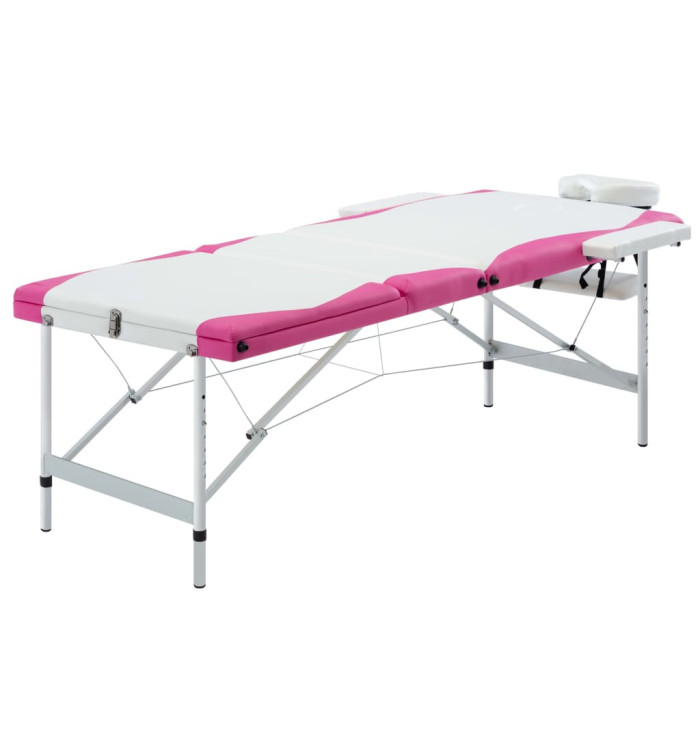 Table de massage pliable 3 zones Aluminium Blanc et rose | Mobilier & Déco