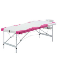 Table de massage pliable 3 zones Aluminium Blanc et rose | Mobilier & Déco