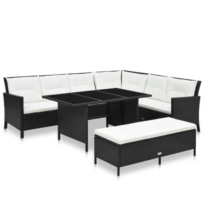 Salon de jardin 3 pcs avec coussins Résine tressée Noir | Mobilier & Déco