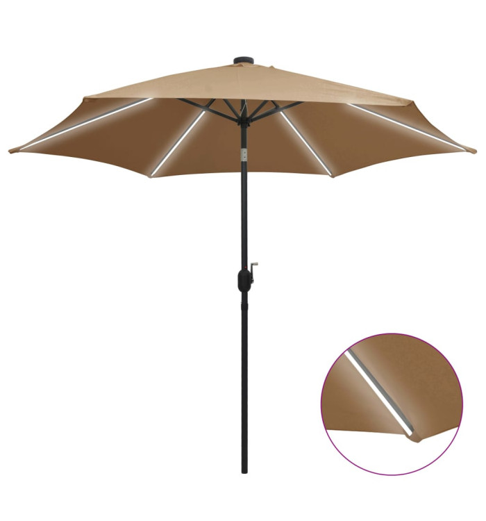 Parasol de jardin avec lumières LED et mât en aluminium taupe | Mobilier & Déco