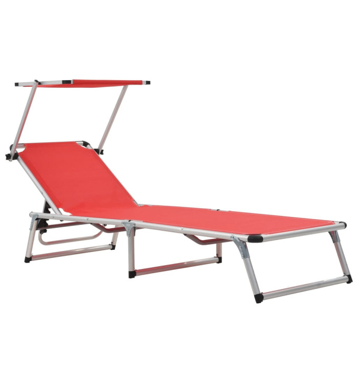 Chaise longue pliable avec toit aluminium et textilène rouge | Mobilier & Déco
