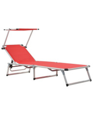 Chaise longue pliable avec toit aluminium et textilène rouge | Mobilier & Déco