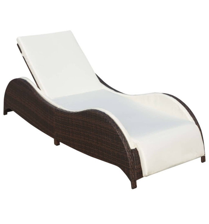 Chaise longue avec coussin Résine tressée Marron | Mobilier & Déco