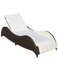 Chaise longue avec coussin Résine tressée Marron | Mobilier & Déco