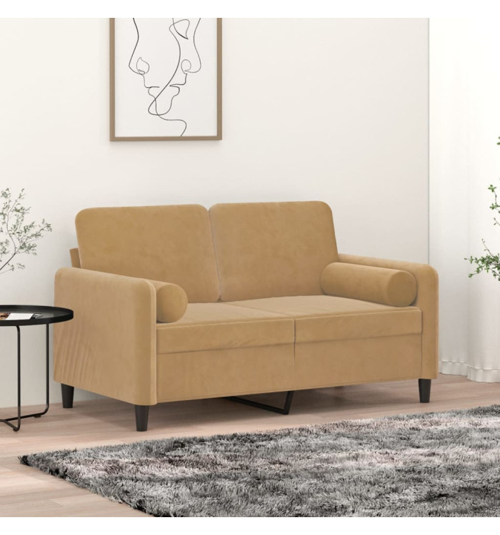 Coussins décoratifs lot de 2 Marron Ø15x50 cm Velours | Mobilier & Déco