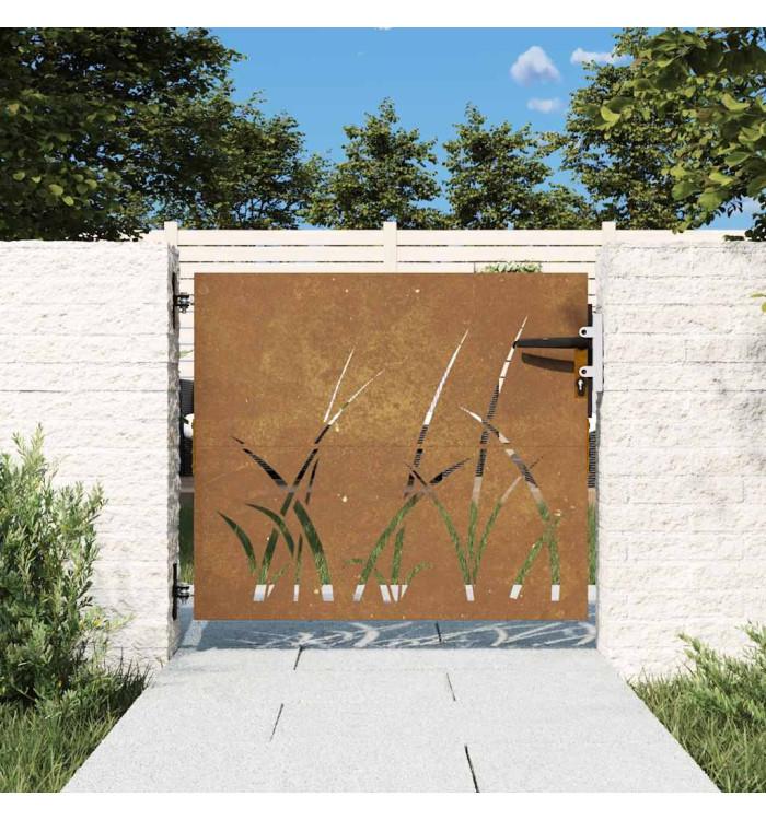 Portail de jardin 85x75 cm acier corten conception d'herbe | Mobilier & Déco
